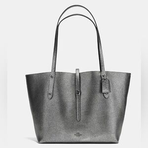 COACH Market Tote Metallic Grey Leather